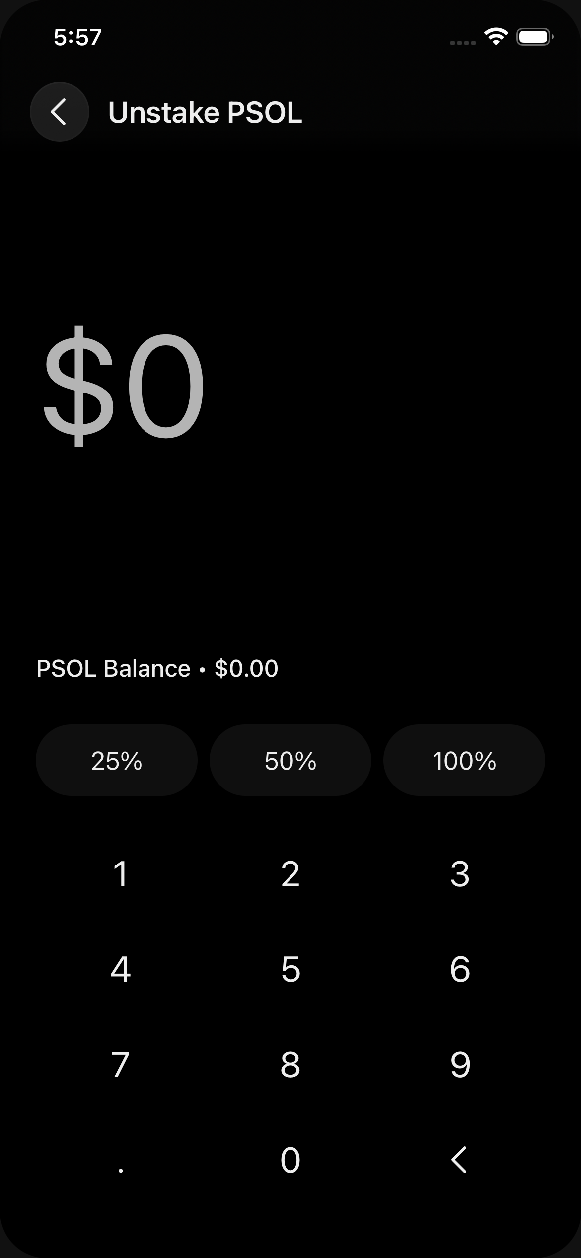 Unstake PSOL amount empty