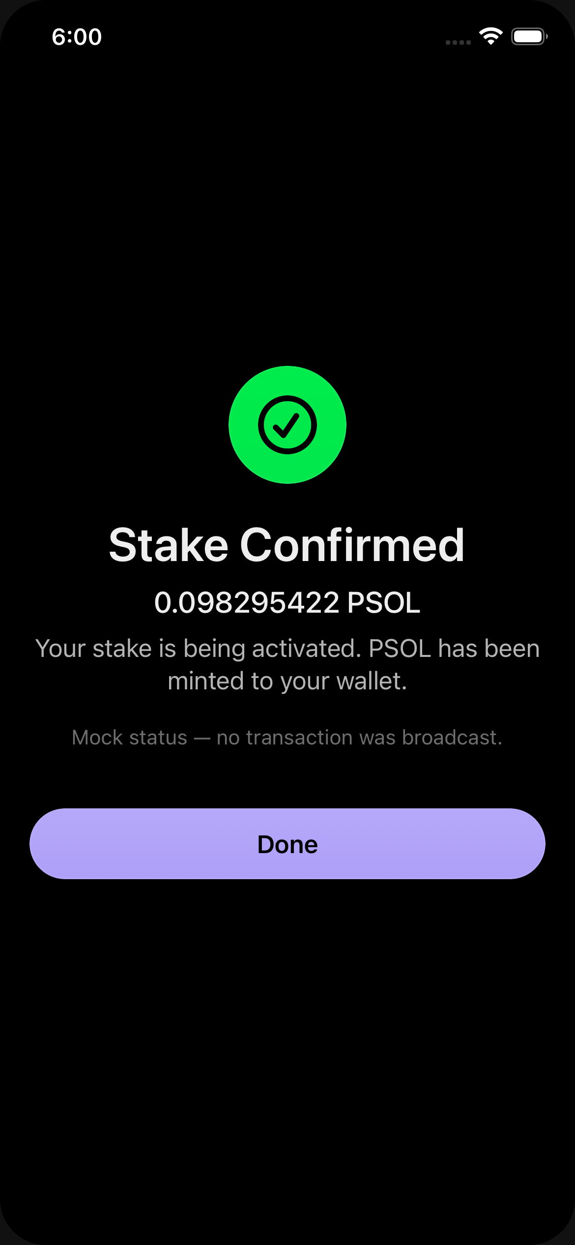 Stake mock status
